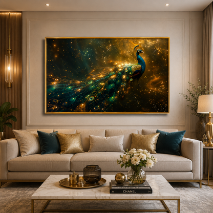 Peacock Feather Inspired Canvas Painting Wall Decor