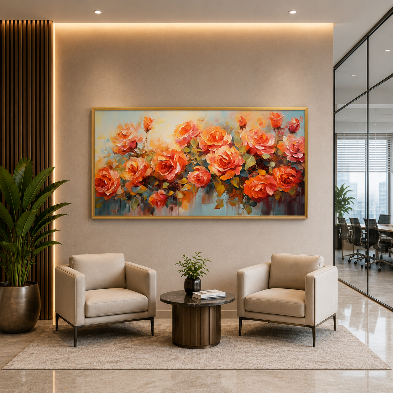 Modern Orange Rose Floral Canvas Wall Art for Luxury Interiors