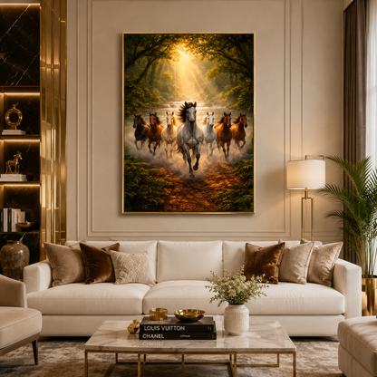 7 Horse Canvas Wall Painting for Positive Energy and Success