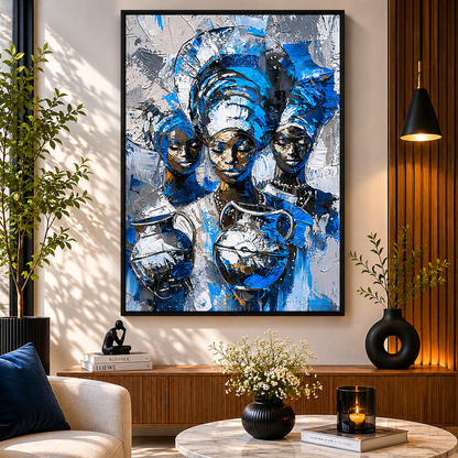 Blue African Abstract Canvas Wall Art for Modern Home Décor