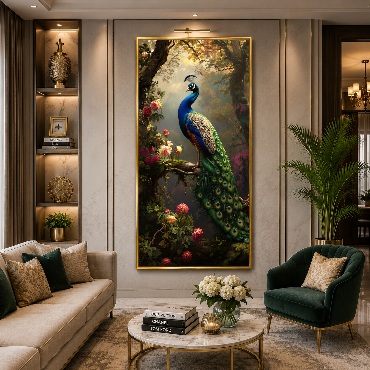 Colorful Peacock Canvas Painting with Luxury Appeal