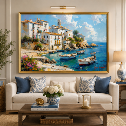 Mediterranean Coastal Village Canvas Wall Art