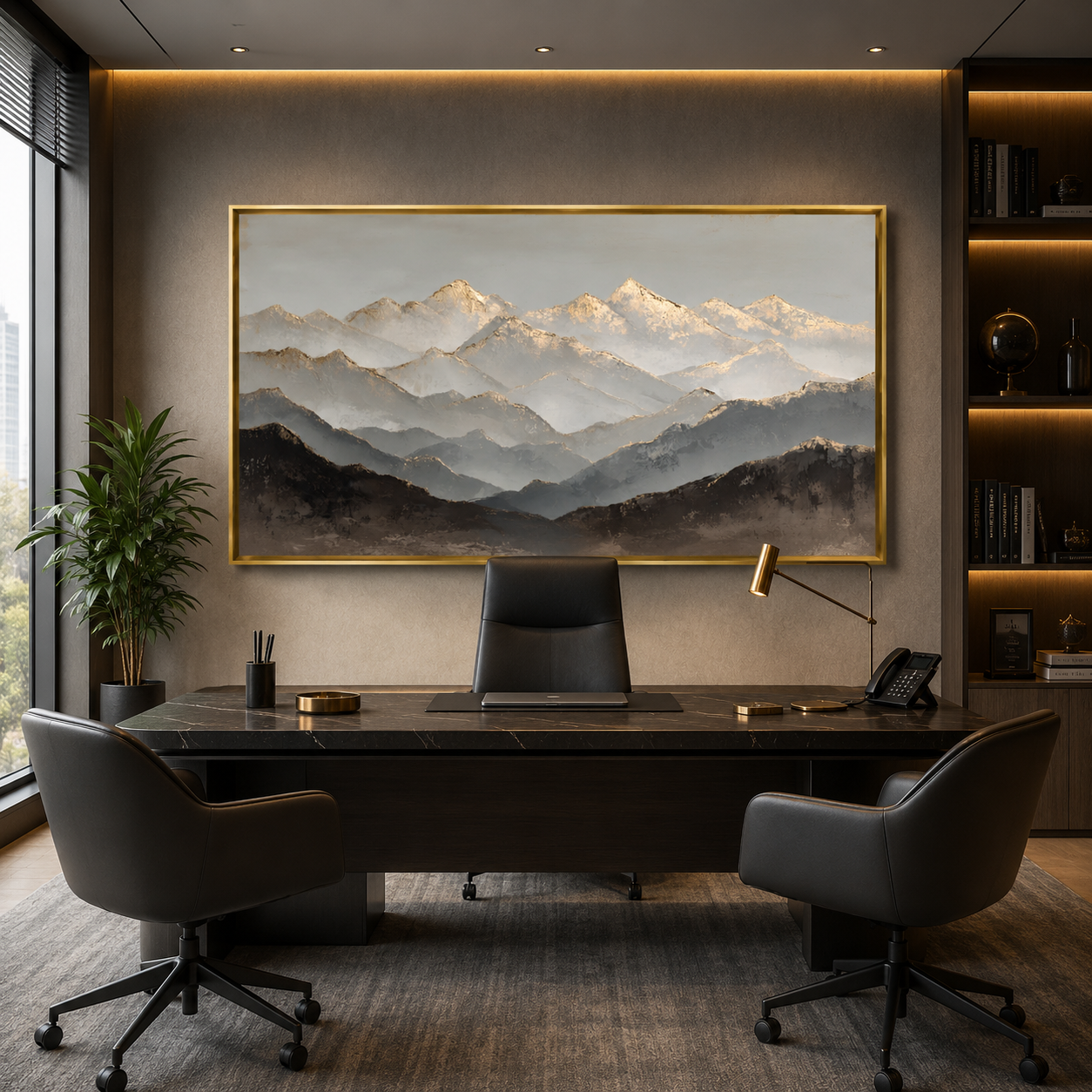 Misty Peaks Landscape Wall Art – Modern Mountain Canvas Painting