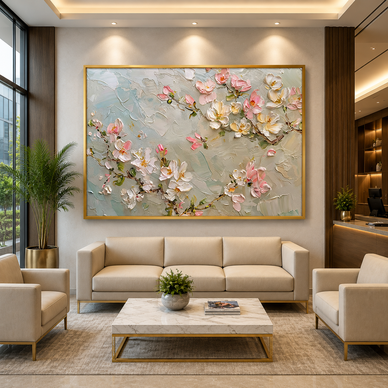 Blush Blossom Branch Canvas Wall Art for Elegant Living Spaces