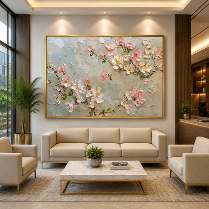 Blush Blossom Branch Canvas Wall Art for Elegant Living Spaces
