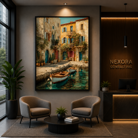 Mediterranean Canal Village Canvas Wall Art