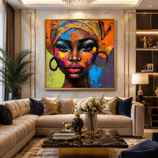 Colorful African Woman Abstract Canvas Wall Art for Modern Decor