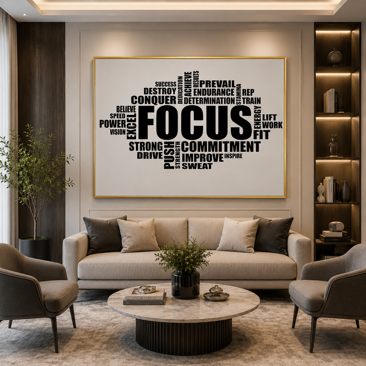 Focus Motivational Typography Canvas Wall Art for Office & Gym