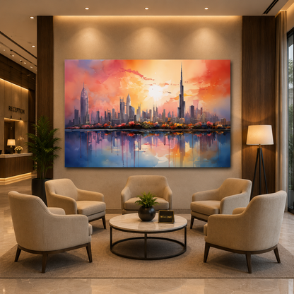 Modern Sunset Skyline Abstract Canvas Wall Art Painting
