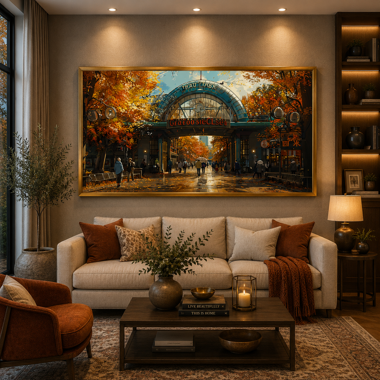 Autumn Street Market Canvas Wall Art for Luxury Interiors