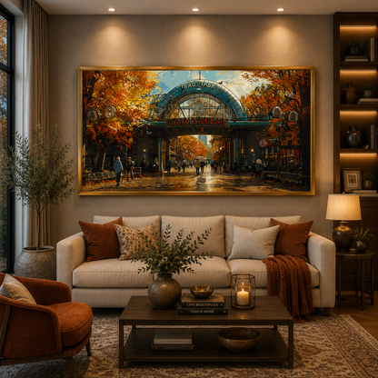 Autumn Street Market Canvas Wall Art for Luxury Interiors