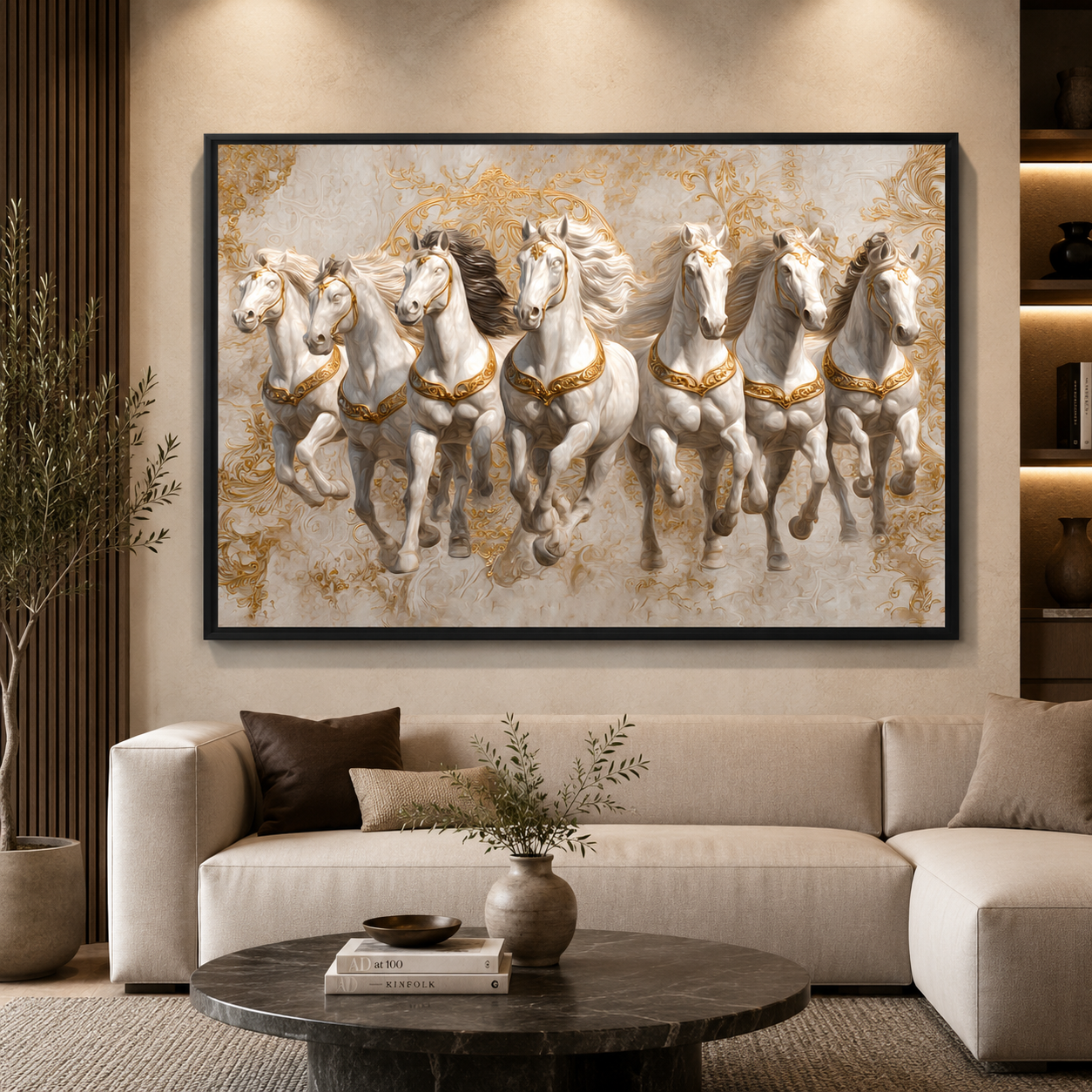 Seven Horse Vastu Wall Art Canvas Painting for Modern Decor