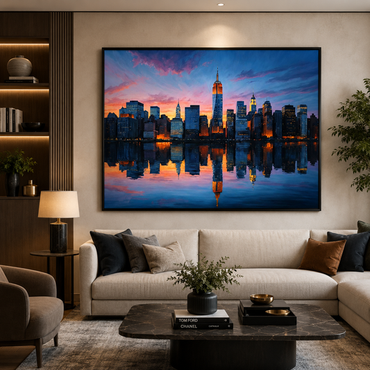 New York Sunset Skyline Canvas Wall Art Painting