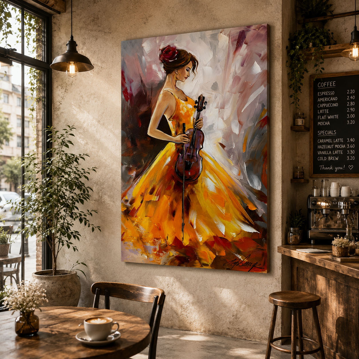 Elegant Violin Lady Canvas Art – Abstract Musical Wall Painting