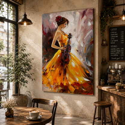 Elegant Violin Lady Canvas Art – Abstract Musical Wall Painting