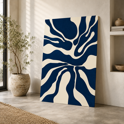 Indigo Flow Abstract Wall Art – Modern Blue & White Canvas Painting