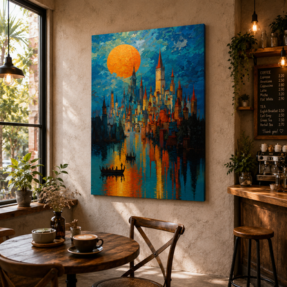 Moonlit Fantasy Castle Canvas Art – Colorful Dreamscape Wall Decor