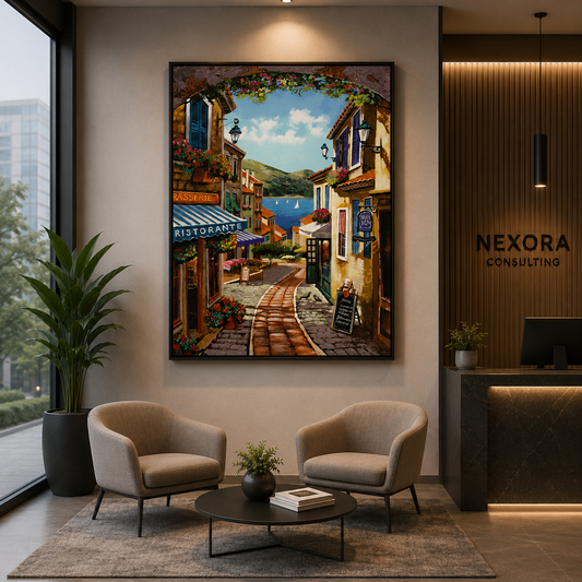 Mediterranean Coastal Street Canvas Wall Art