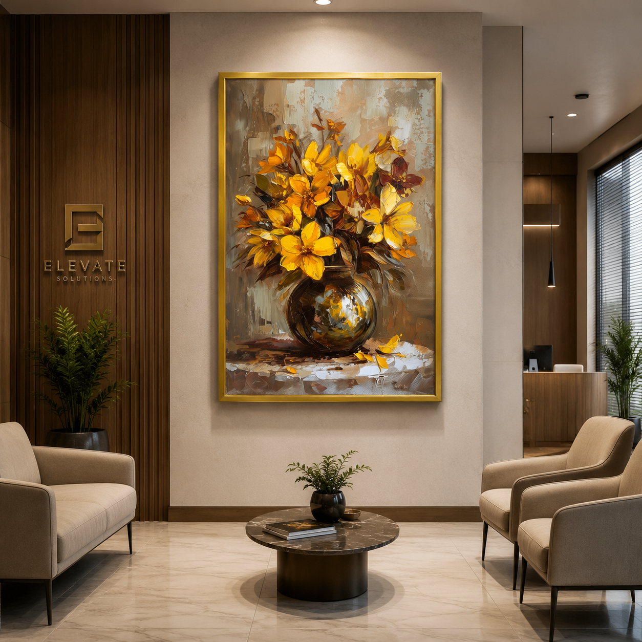 Golden Yellow Floral Vase Canvas Wall Art for Elegant Home Décor