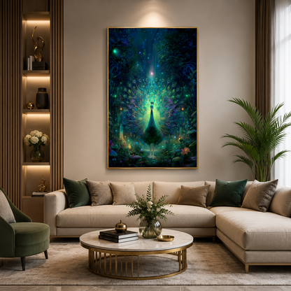 Peacock Canvas Painting with Symbol of Prosperity