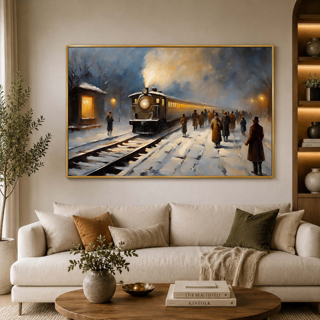 Vintage Winter Train Station Canvas Wall Art