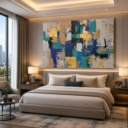 Luxury Blue & Gold Abstract Canvas Wall Art Painting