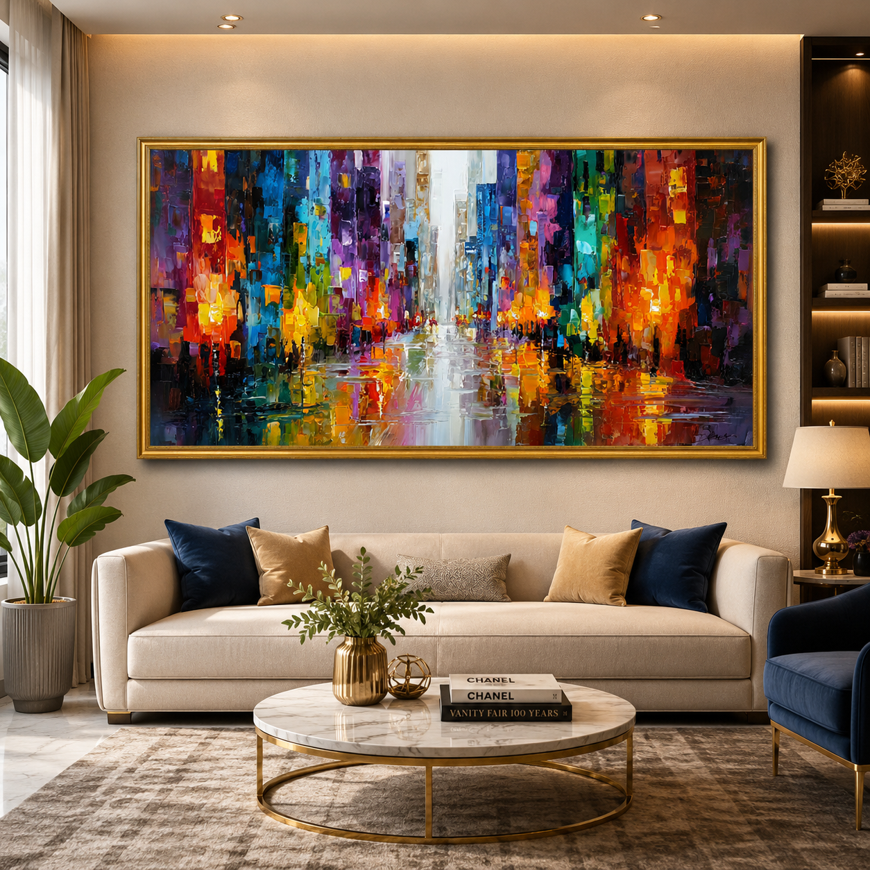 Neon Cityscape Abstract Wall Art – Vibrant Modern Urban Canvas
