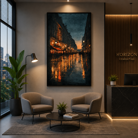 Moody Rainy Night Street Canvas Wall Art