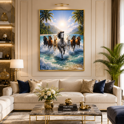 7 Horse Vastu Wall Painting Canvas Art for Elegant Interiors