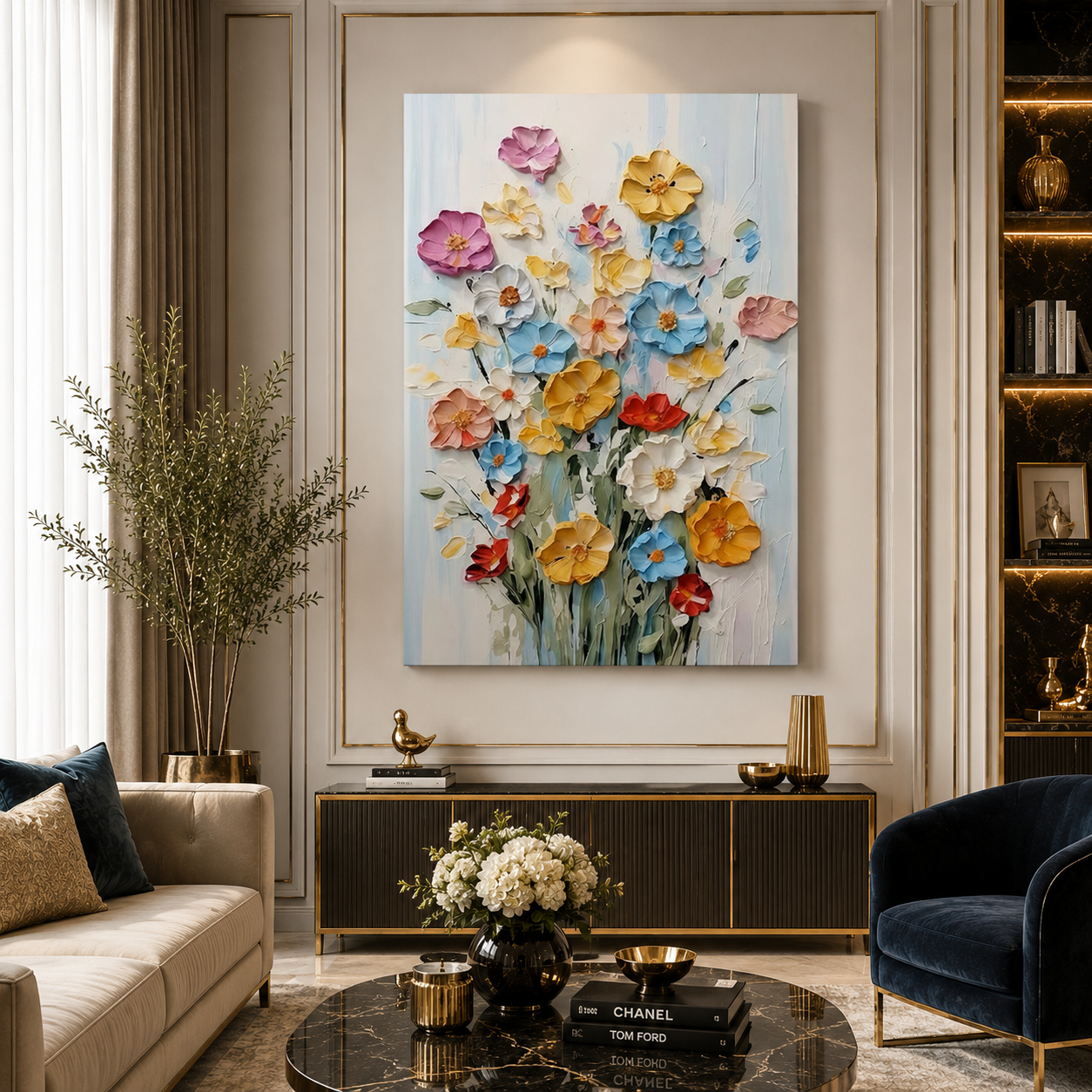 Pastel Floral Bouquet Canvas Wall Art for Elegant Modern Interiors