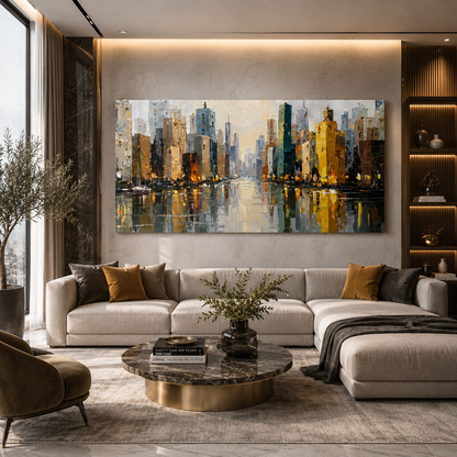 Modern Cityscape Reflection Canvas Wall Art Painting