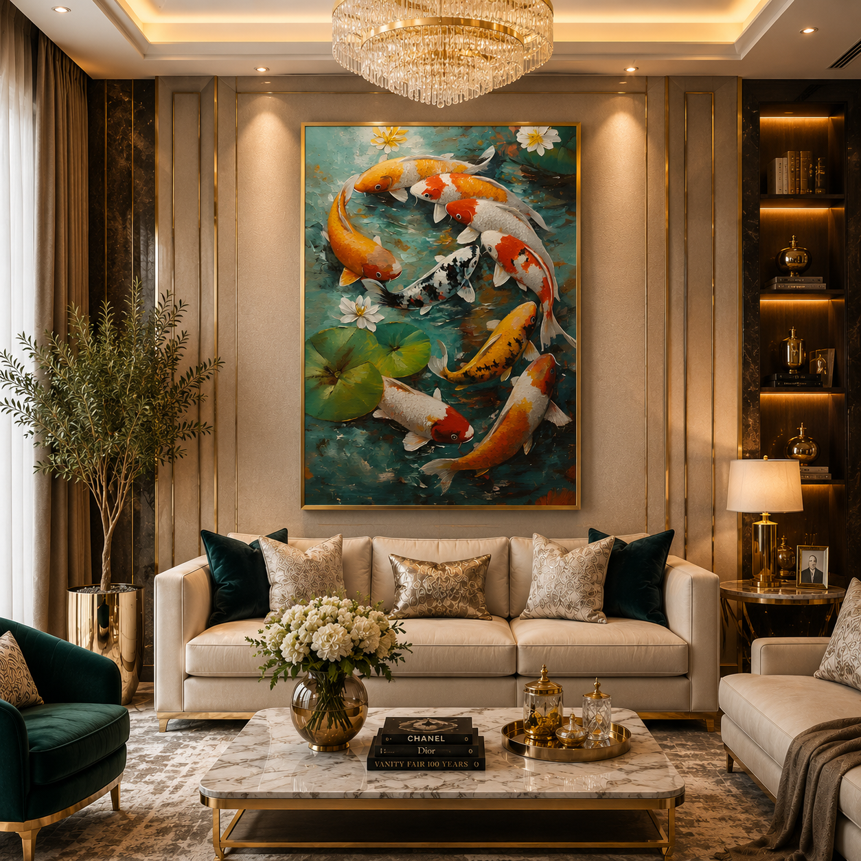 Feng Shui Koi Fish Canvas Painting for Home Wall Decor