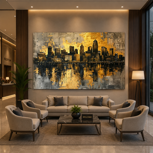 Luxury Golden Skyline Abstract Canvas Wall Art Painting