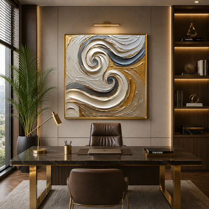 Golden Swirl Abstract Wall Art – Luxury Textured Modern Canvas