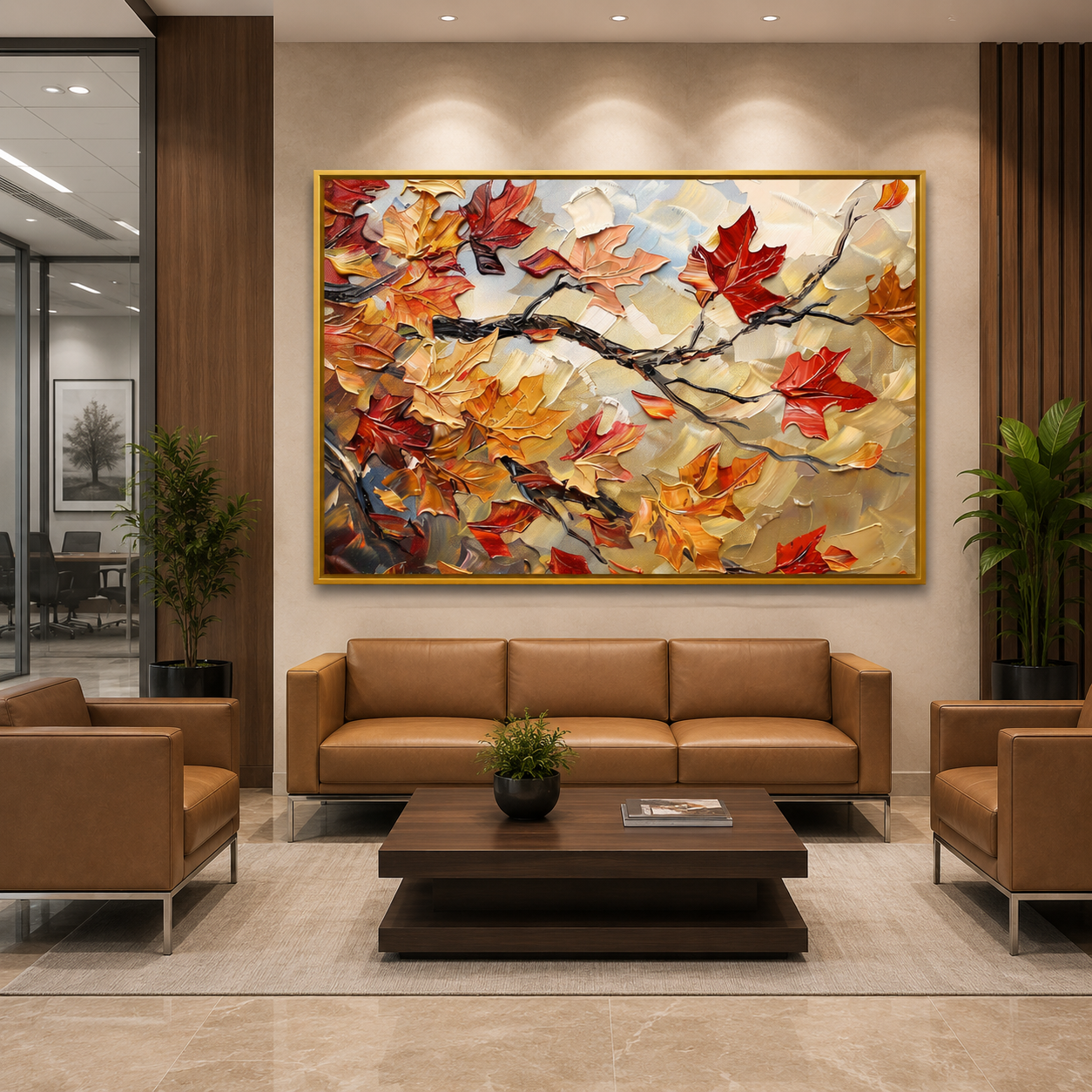 Autumn Maple Leaves Canvas Wall Art in Warm Golden Earth Tones