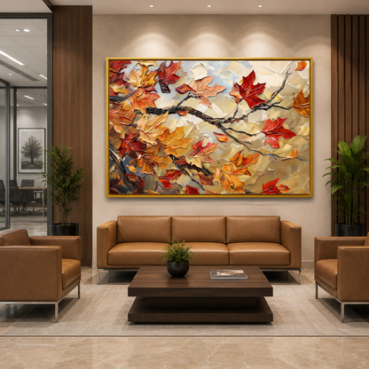 Autumn Maple Leaves Canvas Wall Art in Warm Golden Earth Tones