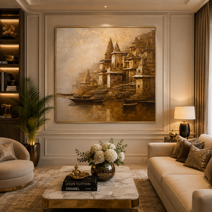 Banaras Ghats Canvas Artwork for Stylish Home Wall Decoration