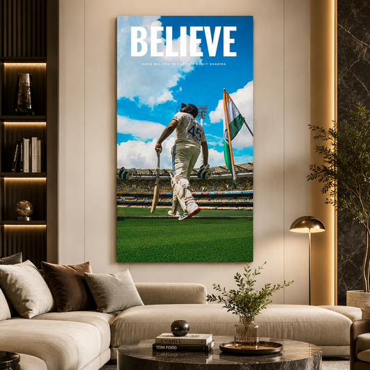 Believe Rohit Sharma Cricket Motivational Canvas Wall Art Print