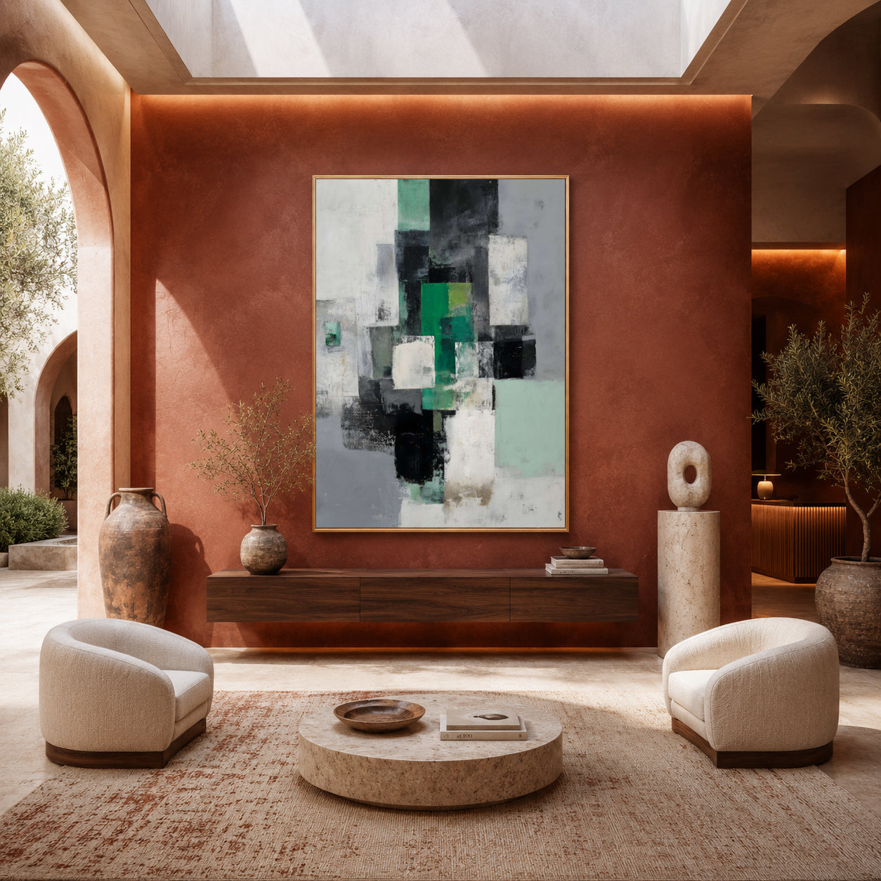 Modern Green Geometric Abstract Canvas Wall Art Painting
