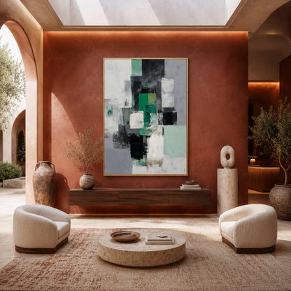 Modern Green Geometric Abstract Canvas Wall Art Painting