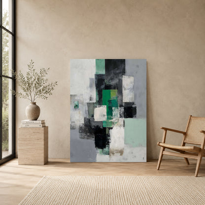 Modern Green Geometric Abstract Canvas Wall Art Painting