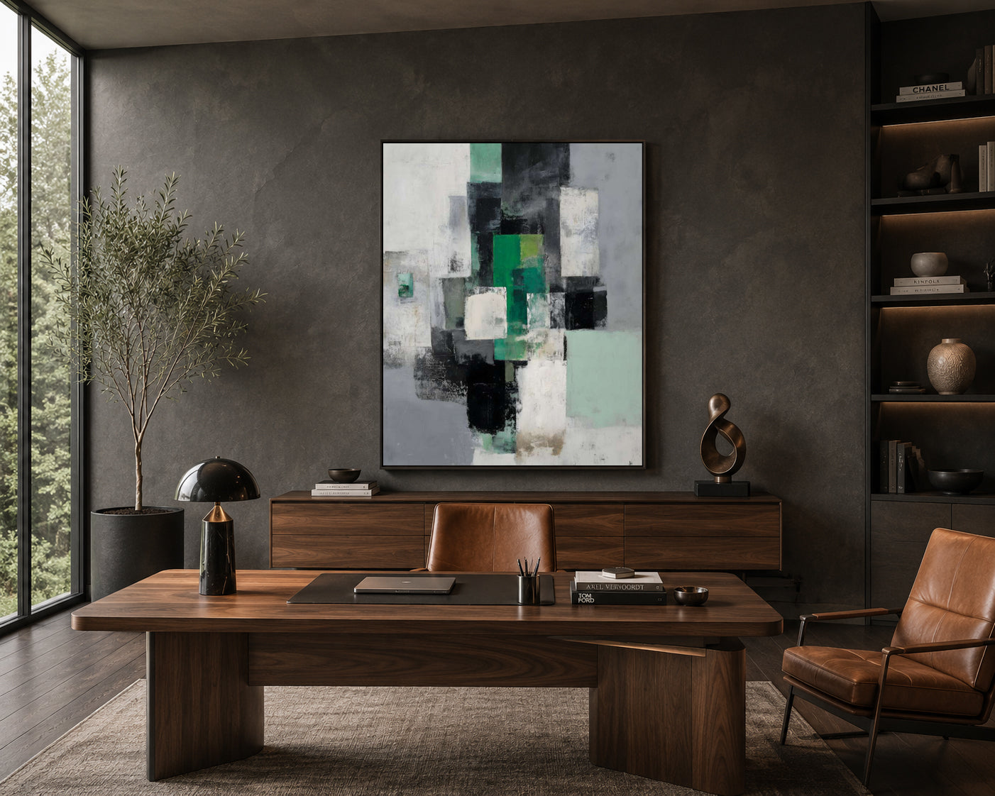 Modern Green Geometric Abstract Canvas Wall Art Painting