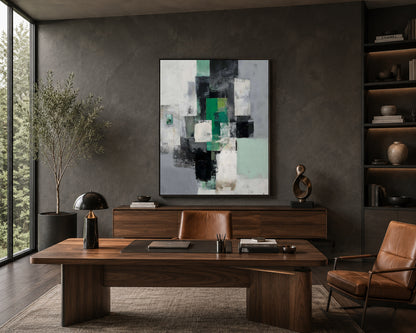 Modern Green Geometric Abstract Canvas Wall Art Painting