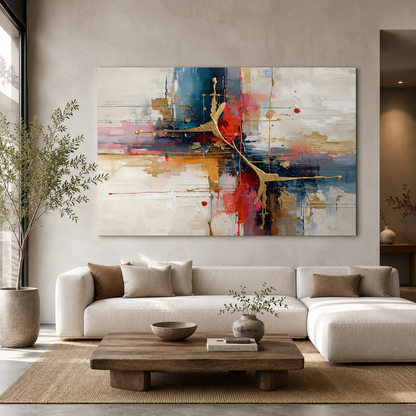 Modern Fusion Abstract Canvas Wall Art with Gold Accents
