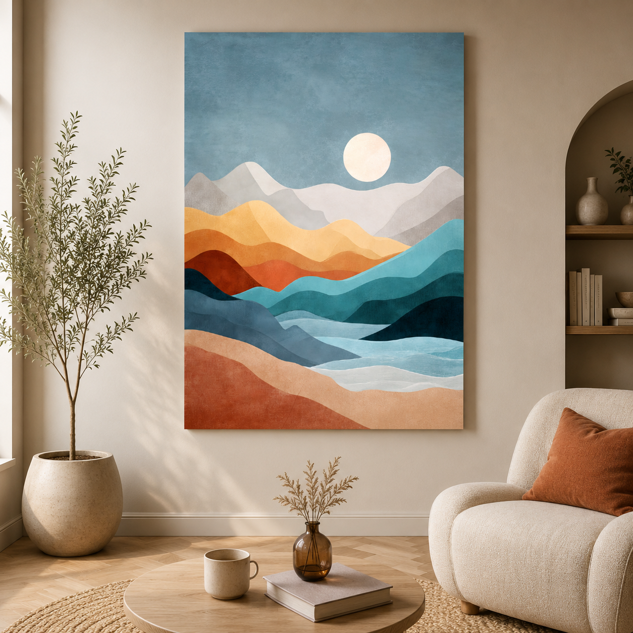 Minimalist Mountain Landscape Abstract Canvas Wall Art Painting