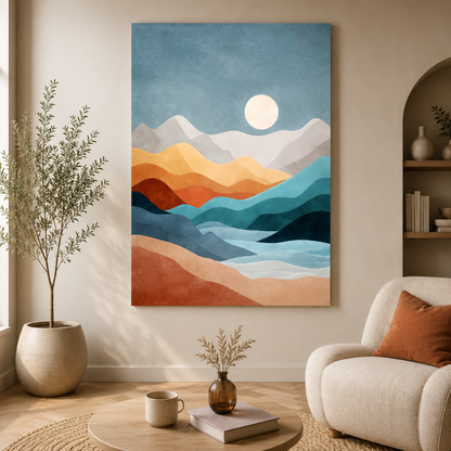 Minimalist Mountain Landscape Abstract Canvas Wall Art Painting