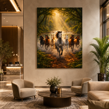 7 Horse Canvas Wall Painting for Positive Energy and Success