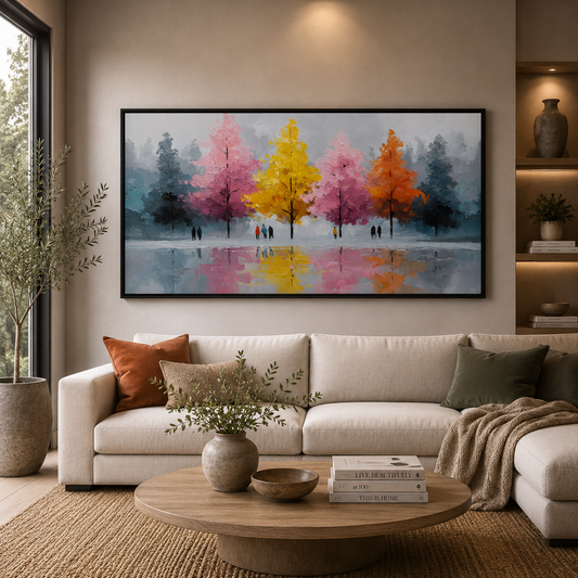 Colorful Autumn Trees Landscape Canvas Wall Art Painting