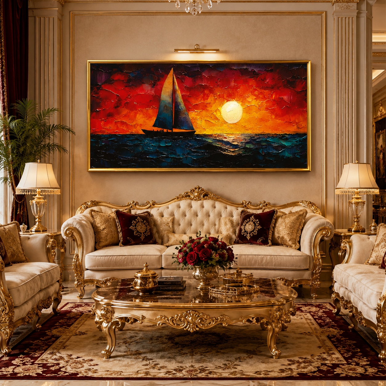 Sunset Sailboat Ocean Canvas Wall Art Painting