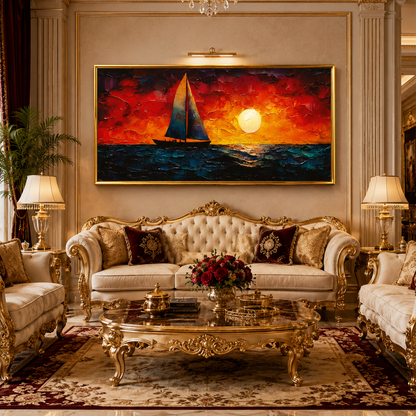 Sunset Sailboat Ocean Canvas Wall Art Painting